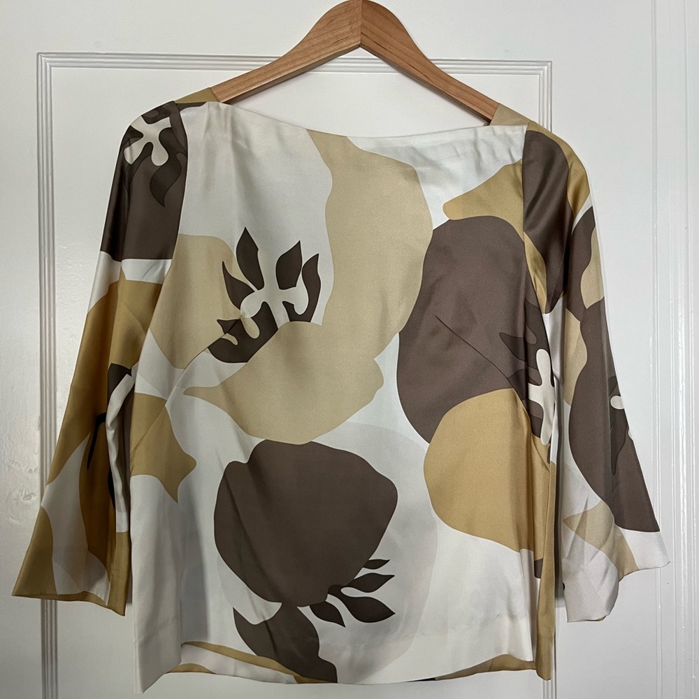 J. Crew large leaf print silk top